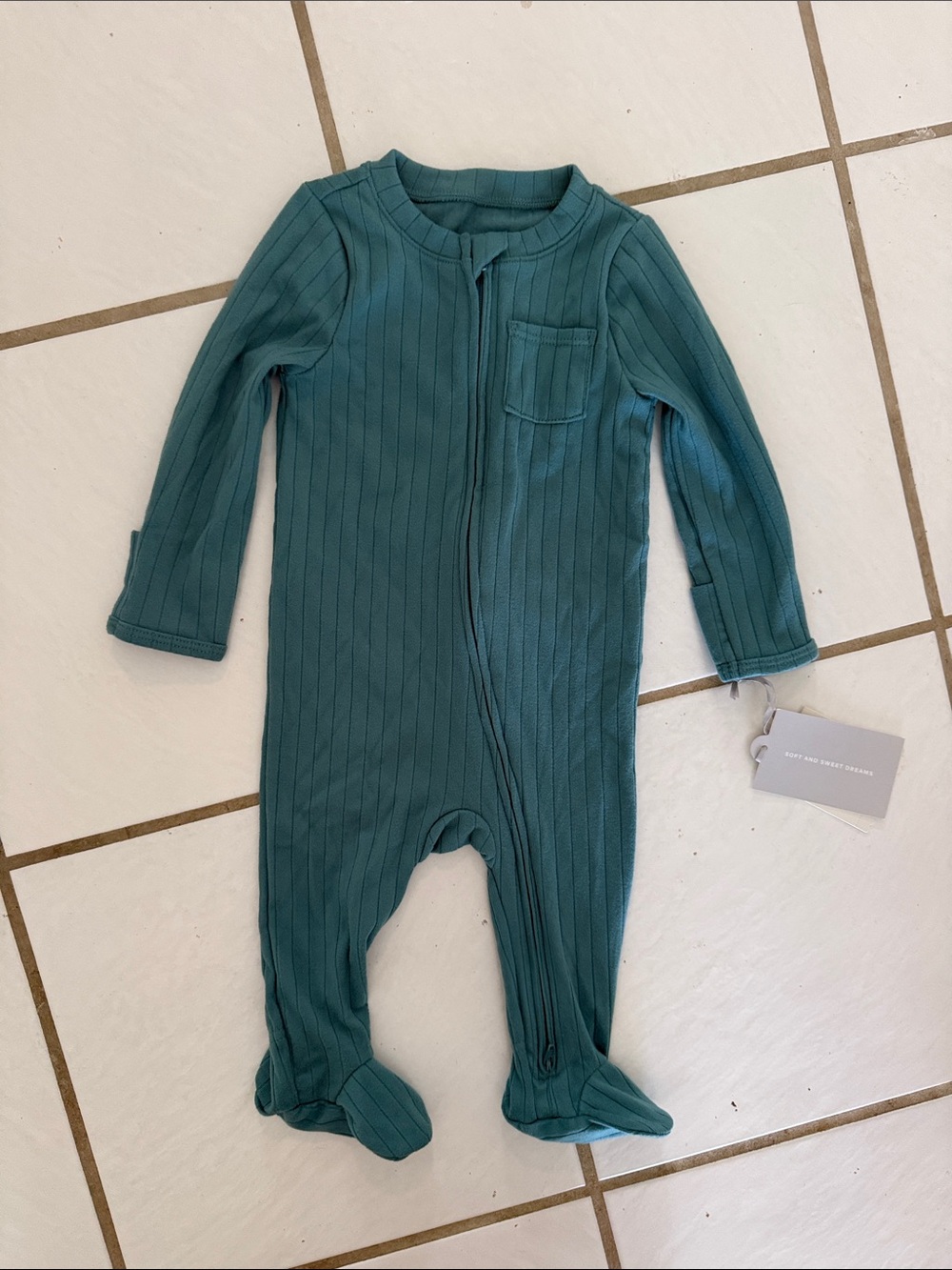 cloud island Teal Ribbed Zippered Footed One-Piece